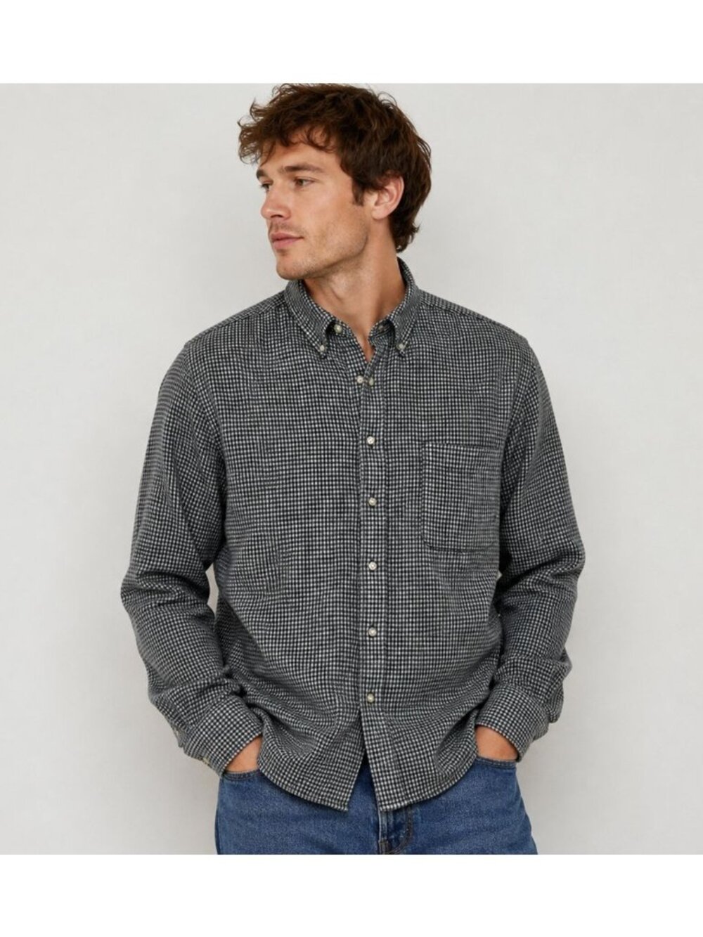 Pendleton Heritage Black & White Gingham Wool Button-Up Shirt XL